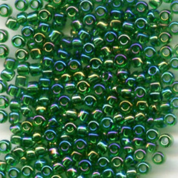 CLEARANCE...11/0 Fancy Rainbow Iris Emerald Green, Japanese Glass Seed Beads, 28g 354