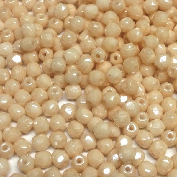 Champagne Luster 3mm Fire Polish, 14413 Czech glass faceted round bead, 50 beads