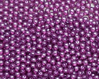 4mm Round Crystal Pearl Dark Violet, Czech Glass Beads