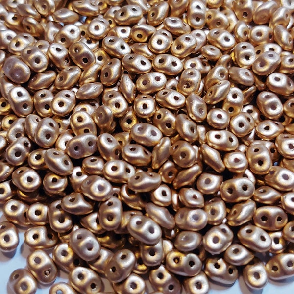 SuperDuo Crystal Bronze Pale Gold, Czech Glass 2-hole bead, 2.5x5mm 01710, 10 or 20  grams