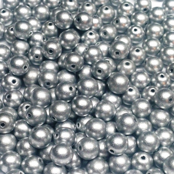 6mm Round, Aluminum Silver, Czech Glass Beads, 01700 - 25 beads