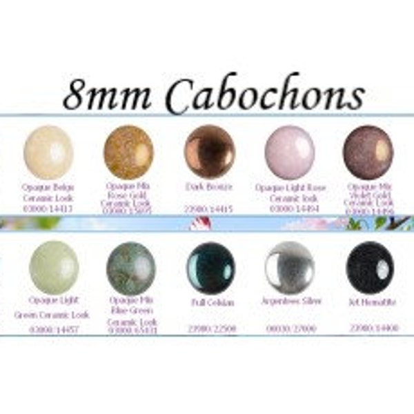 8mm Cabachon par Puca Opaque/Full and Jet Collection, 8mm x3mm Glass Cabochon, 14 colors choose a color, 40 Beads