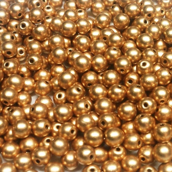4mm Round Aztec Gold Czech Glass Beads, 01710 50 beads