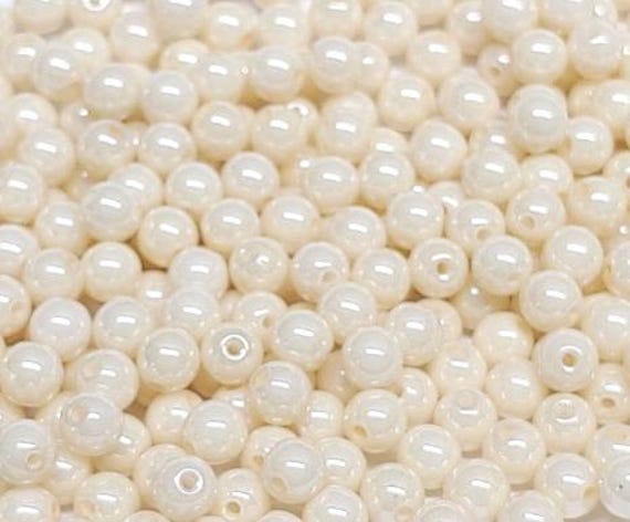 4mm Round Cream Luster Czech Glass Beads, 14401-50 Beads