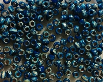 8/0, Opaque Cobalt Picasso 4518, Miyuki Glass Seed Beads, 28g.
