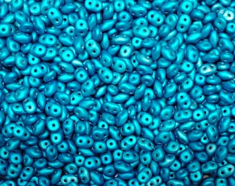 Superduo Metalust Matte Turquoise, Czech Glass  2-hole bead 2.5mm x 5mm, 10 grams