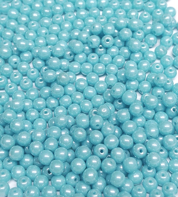 4mm Round Turquoise Shimmer, Czech Glass Beads, 50 Beads 