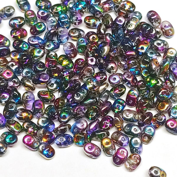 SuperDuo Crystal Magic Blue-Pink, Czech Glass 2-hole bead, 2.5x5mm, 10 grams