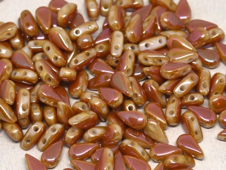 29123 qty 50 2 hole Czech bead 3 x 6 mm DropDuo Full Apricot Medium