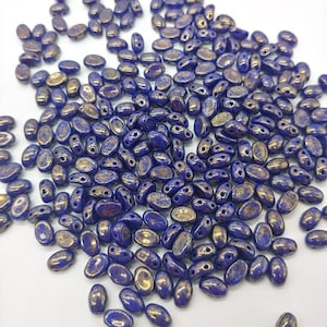 Samos® par Puca® Opaque Sapphire Bronze, 2 Hole 5x7mm Czech Glass, 33050-15496-25 Beads