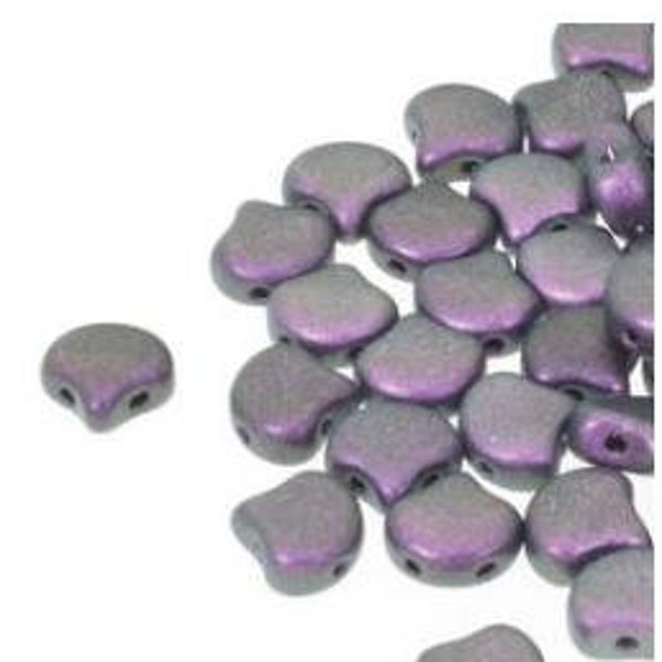 Ginko Bead Polychrome Black Raspberry, 2-Hole Czech Glass 7.5x7.5mm, 23980-94101-35 Beads