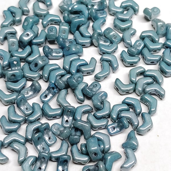 Mini Chevron, Chalk Blue Luster, 2-Hole Beads Czech Glass 6x2mm-50 beads