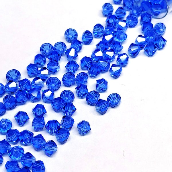 Preciosa 4mm Sapphire, Crystal Bicone - 36 pieces