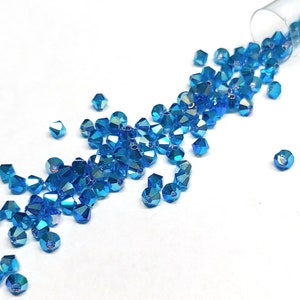 Preciosa 4mm Capri Blue AB 2X, Crystal Bicone - 36 pieces