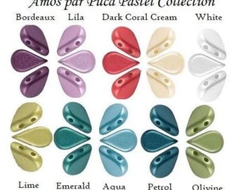 Amos® par Puca Pastel Collection, 2 Hole 4x10mm Czech Glass, 30 beads-Choose a color