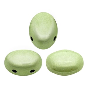 Samos® par Puca®  Opaque Light Green Ceramic Look, 2 Hole 5x7mm Czech Glass 03000/14457, 25 beads or 10 grams