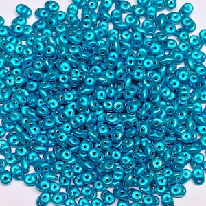 Superduo Metalust Turquoise, Czech Glass  2-hole bead 2.5mm x 5mm, 10 grams