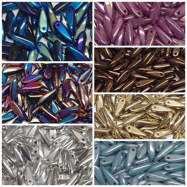 Dagger Bead-Pressed Glass Beads 3X11mm Czech Glass, 25 Beads-7 Color Choices