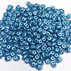 SuperDuo Metallic Sea Blue, Czech Glass  2-hole bead 2.5x5mm-29434, 10 grams