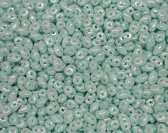 SuperDuo Luster Seafoam, Czech Glass 2-hole bead, 2.5x5mm, 10 grams