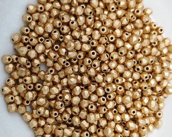 3mm Aztec Gold, Czech Fire Polish glass faceted round, 01710-50 beads