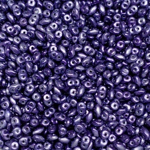 SuperDuo Metalust Purple, Czech Glass  2-hole bead 2.5mm x 5mm, 10 grams