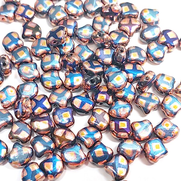 Ginko Bead Jet Blue Sun Cube, 2-Hole Czech Glass 7.5x7.5mm, 23980-27975CU-35 Beads