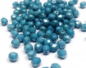 Baby Blue Luster 4mm Fire Polish, 14464 Czech glass faceted round bead, 50 beads