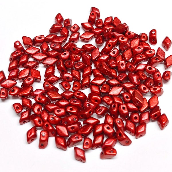 Mini GemDuo Metalust Lipstick Red, 2-Hole Matubo Czech beads 6x4mm, 50 beads
