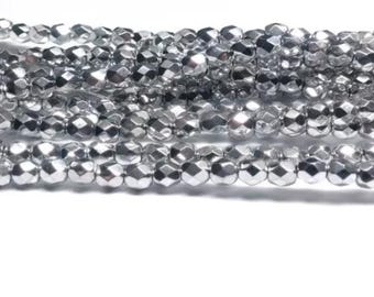 4mm Fire Polish Crystal Full Labrador, Czech glass faceted round, 27000-50 beads