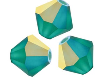 Preciosa 4mm Emerald AB Matte, Crystal Bicone - 36 pieces