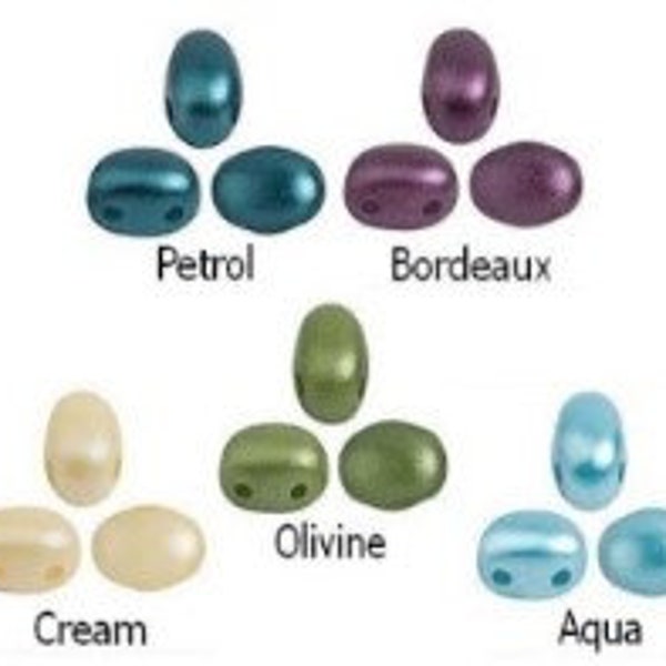 Samos® par Puca Pastel colors Petrol, Bordeaux, Cream, Olivine, Aqua, 2 Hole 5x7mm Czech Glass, 25 beads