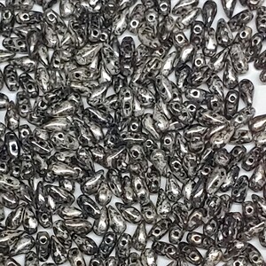 DropDuo Antique Chrome, 2-Hole Czech Glass 3x6MM, 18549-50 Beads
