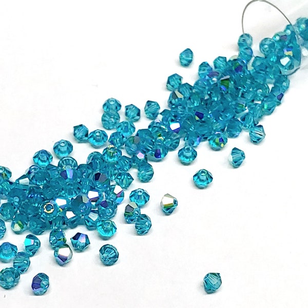 Preciosa 3mm Blue Zircon AB, Crystal Bicone - 36 beads