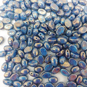 Samos® par Puca® Opaque Blue Turquoise Bronze, 2 Hole 5x7mm Czech Glass, 63030-15496