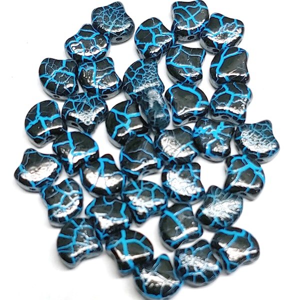 Clearance...Ionic Jet Blue Ginko Bead, 2-Hole Czech Glass 7.5x7.5mm, 24618-35 Beads