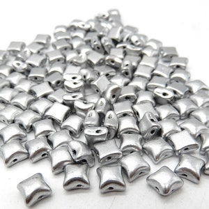 Wibeduo® Bead Aluminum Silver, 2 hole Star shaped Czech Glass, 8 x 8 mm,  01700-Qty 25 beads