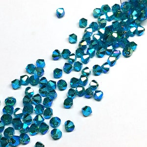 Preciosa 4mm Blue Zircon AB 2X, Crystal Bicone - 36 pieces
