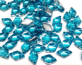 GemDuo Backlit Auqamarine, 2-Hole Matubo Czech beads 8x5mm, 50 Beads
