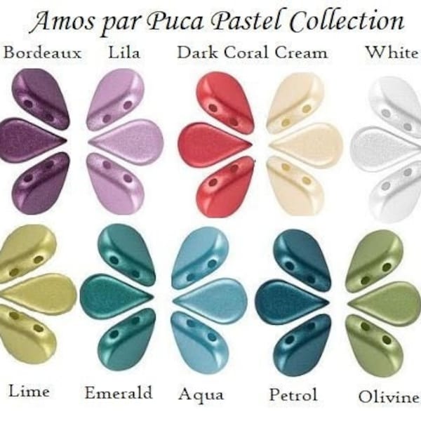 Amos® par Puca Pastel Collection, 2 Hole 4x10mm Czech Glass, 30 beads-Choose a color