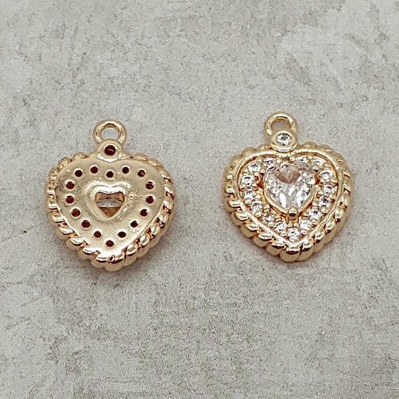 Heart Charm Pendant Micro Pave Cubic Zirconia 18K Gold Plated Jewelry Making Charm-1
