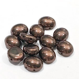Candy Oval Purple Bronze, 10x12mm 2-Hole Cabochon, Czech Glass, qty 12**Marked Down**