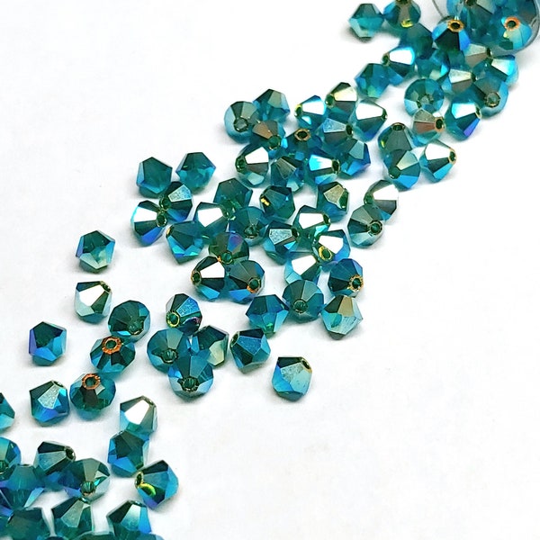 Preciosa 4mm Emerald AB 2X, Crystal Bicone - 36 pieces