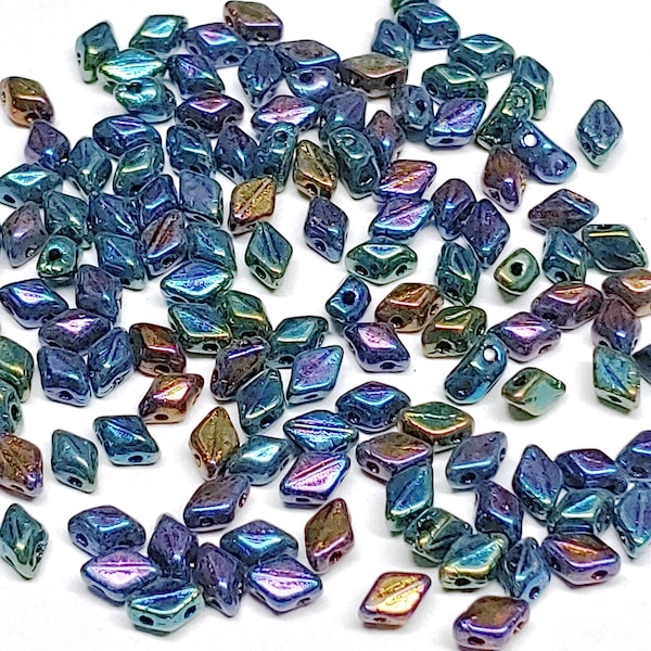 Mini GemDuo Jet Blue Iris, 2-Hole Matubo Czech beads 6x4mm, 50 beads