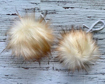 CREME BRULEE Faux Fur Poms / fur pom poms / pom pom beanie / pom pom hat / crochet knit beanie / fake fur poms / faux fur pom poms