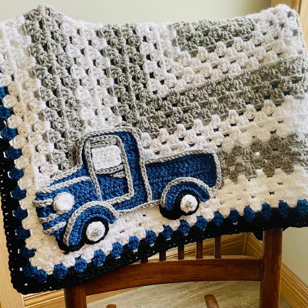 Crochet Baby Blanket - Baby Blanket - Handmade Baby Blanket -Truck Baby Blanket - Crocheted Baby Blanket - Truck Blanket