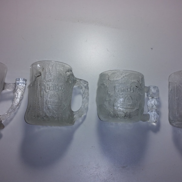 Vintage McDonalds Flintstones Set of all 4 Glass Mugs - Vintage Flintstones Glass Mugs. Rocky Road Treemendous Pre Dawn  Mammouth 1993