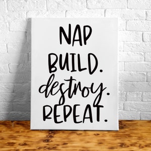 Nursery Decor, Nursery Art, Nap Build Destroy Handpainted Canvas, Nursery Room Art, Baby Shower Gift, Above Crib Sign, Nursery Wall Art