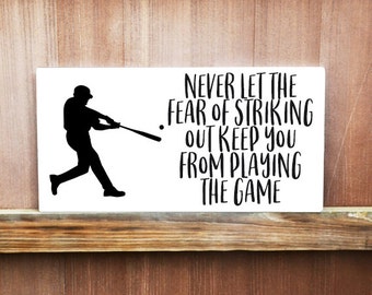 Motivational Sign, Never Let The Fear Of Striking Quote, Baseball Quote, Gift For Baseball Player, Boys Room Decor, Baseball Room Decor