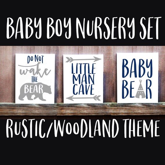 Nursery Signs Baby Boy Nursery Set of Three Rustic Nursery Etsy